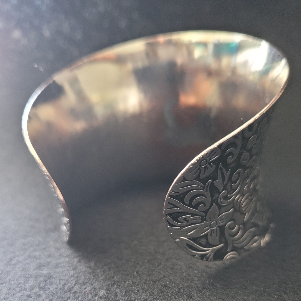 Silver Floral Engraved Cuff Bracelet - Picture 3 of 7